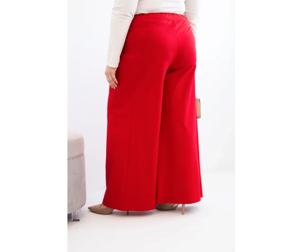 Spodnie damskie Plus Size z szerokimi nogawkami i plisowaniem czerwone-3