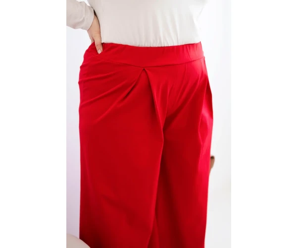 Spodnie damskie Plus Size z szerokimi nogawkami i plisowaniem czerwone-4