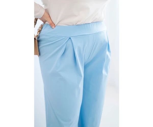 Spodnie damskie Plus Size z szerokimi nogawkami i plisowaniem niebieskie-3