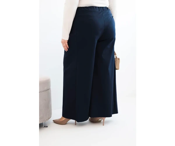 Spodnie damskie Plus Size z szerokimi nogawkami i plisowaniem granatowe-3