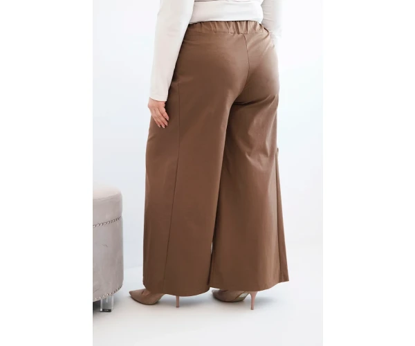 Spodnie damskie Plus Size z szerokimi nogawkami i plisowaniem camelowe-3