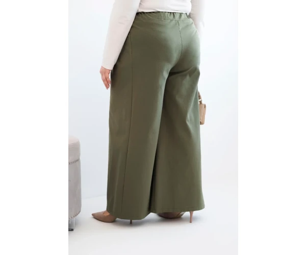 Spodnie damskie Plus Size z szerokimi nogawkami i plisowaniem khaki-3