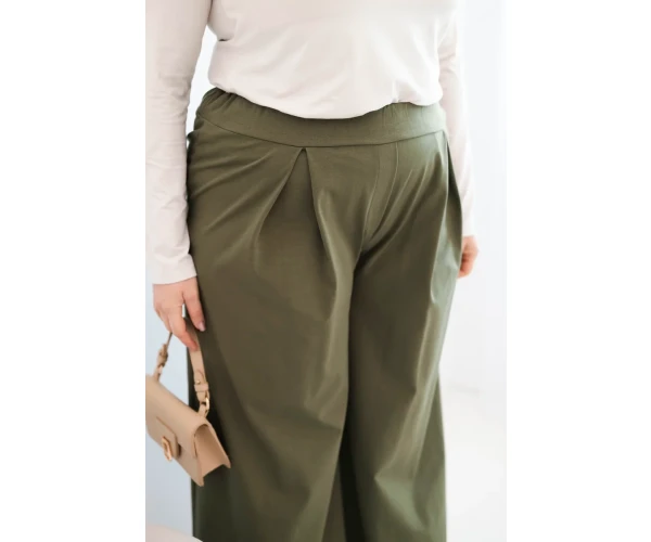 Spodnie damskie Plus Size z szerokimi nogawkami i plisowaniem khaki-4