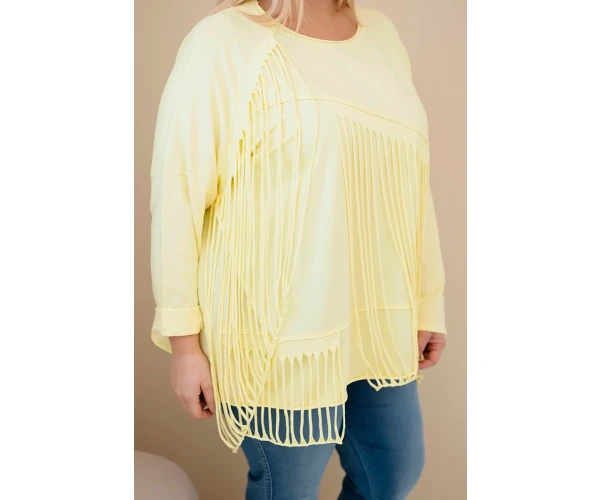 Bluzka damska bawełniana Plus Size z frędzlami żółta-2