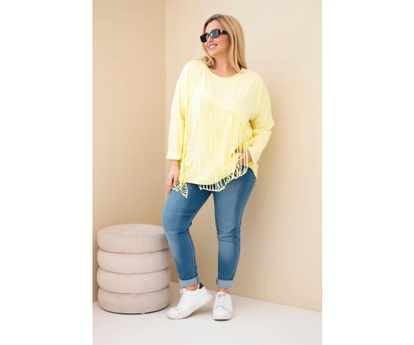 Bluzka damska bawełniana Plus Size z frędzlami żółta-3