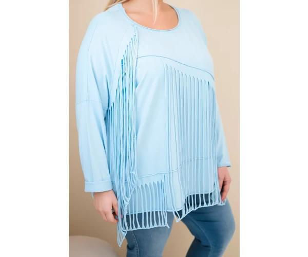 Bluzka damska bawełniana Plus Size z frędzlami niebieska-2