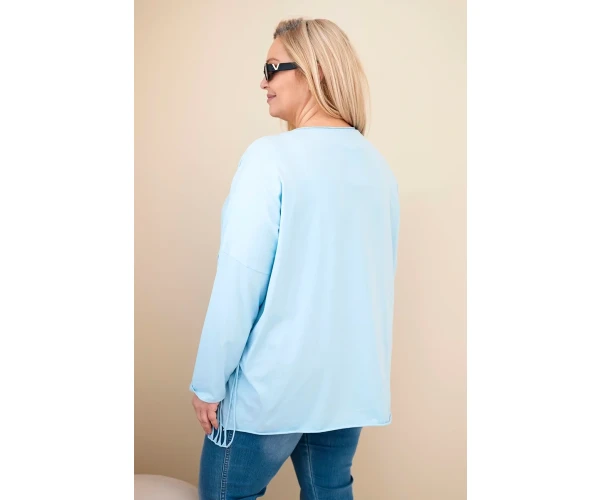 Bluzka damska bawełniana Plus Size z frędzlami niebieska-4