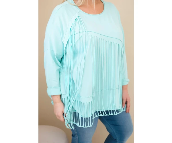 Bluzka damska bawełniana Plus Size z frędzlami miętowa-2