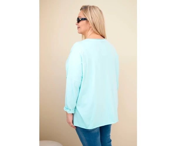 Bluzka damska bawełniana Plus Size z frędzlami miętowa-4