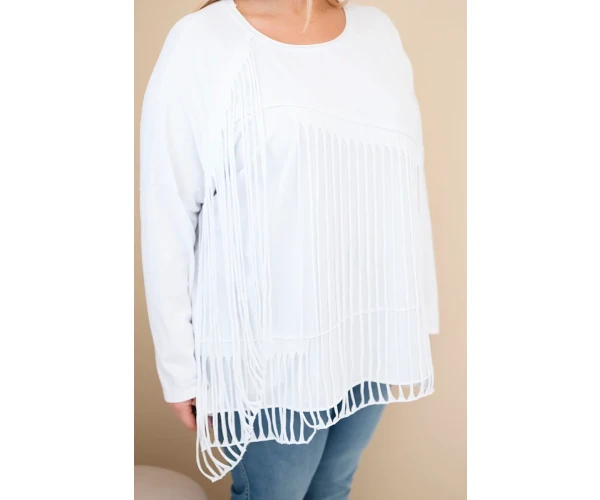 Bluzka damska bawełniana Plus Size z frędzlami biała-2