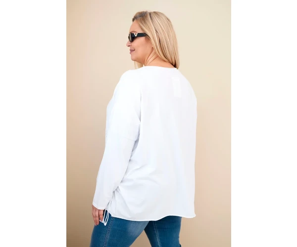 Bluzka damska bawełniana Plus Size z frędzlami biała-4