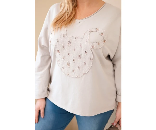 Bluzka damska bawełniana Plus Size z dekoltem V beżowa-2