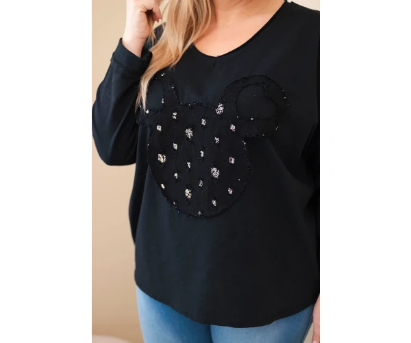 Bluzka damska bawełniana Plus Size z dekoltem V czarna-2