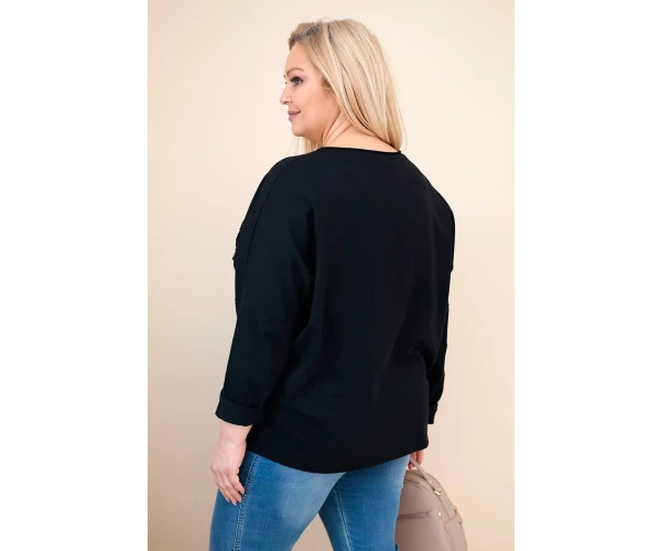 Bluzka damska bawełniana Plus Size z dekoltem V czarna-4