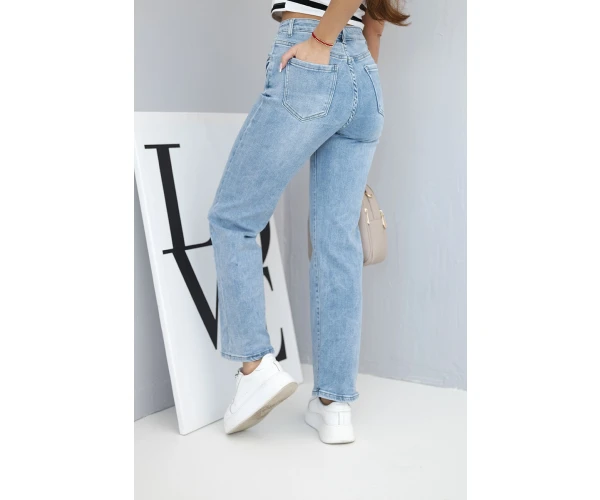 Spodnie damskie jeansowe z szeroką nogawką i wysokim stanem-3