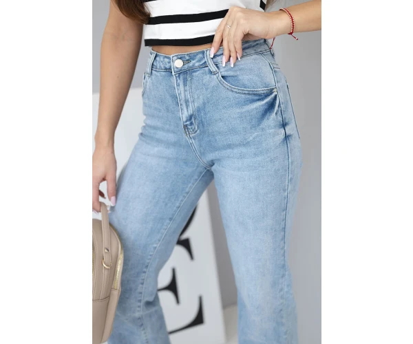 Spodnie damskie jeansowe z szeroką nogawką i wysokim stanem-4