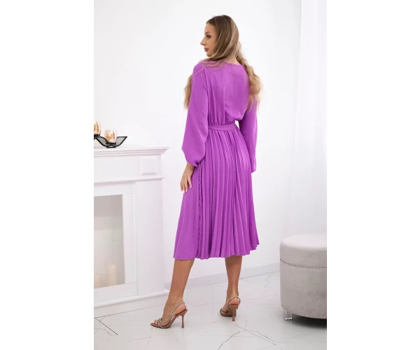 Sukienka wiązana z plisowanym dołem fioletowa-3