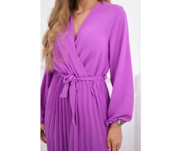 Sukienka wiązana z plisowanym dołem fioletowa-4