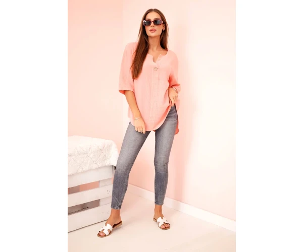 Koszula damska muślinowa z guzikiem morelowa-2