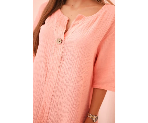 Koszula damska muślinowa z guzikiem morelowa-4