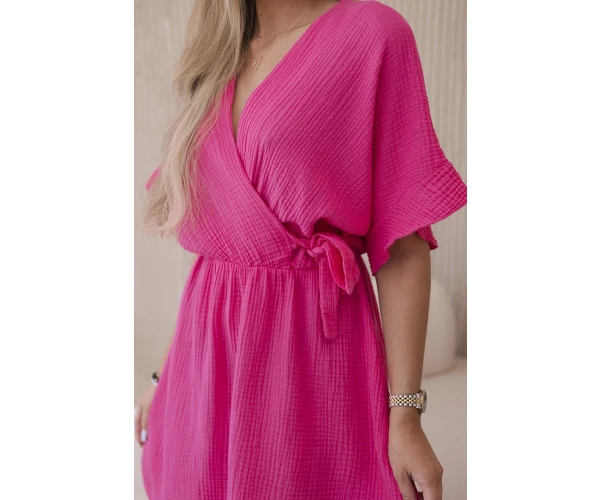 Sukienka muślinowa taliowana różowa-4