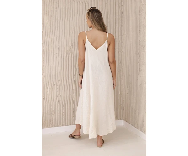 Sukienka muślinowa na ramiączkach jasno beżowa-3