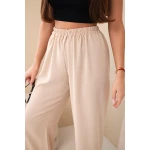 Spodnie z szeroką nogawką ciemno beżowe-4