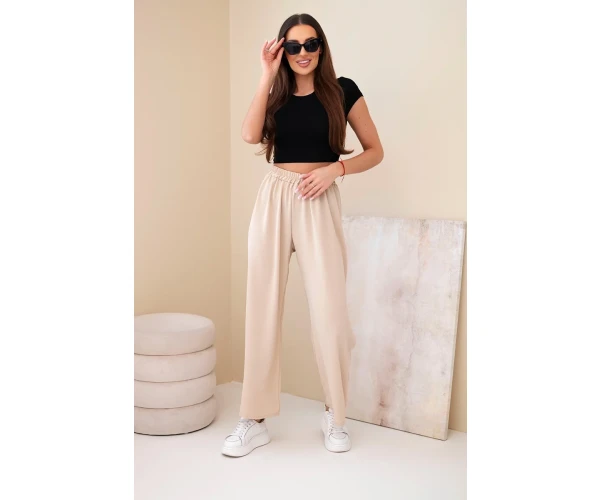 Spodnie z szeroką nogawką ciemno beżowe-2