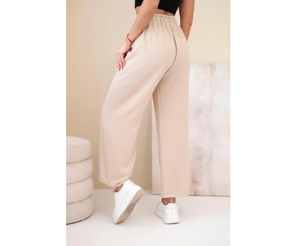 Spodnie z szeroką nogawką ciemno beżowe-3