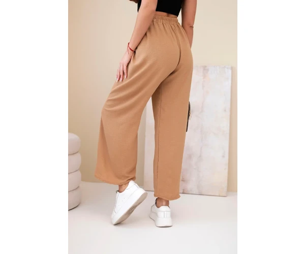 Spodnie z szeroką nogawką camelowe-3