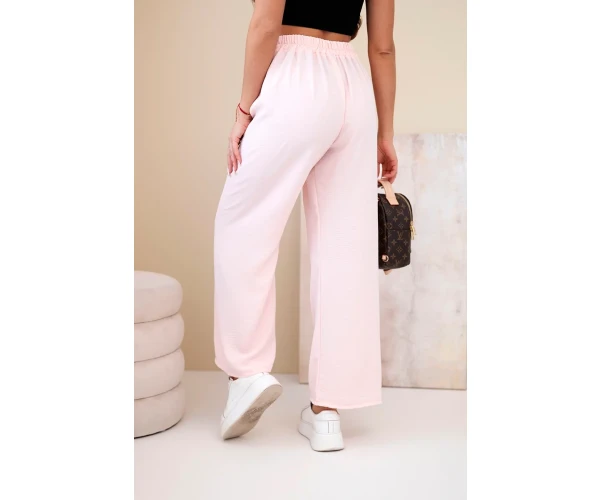 Spodnie z szeroką nogawką jasny pudrowy róż-3