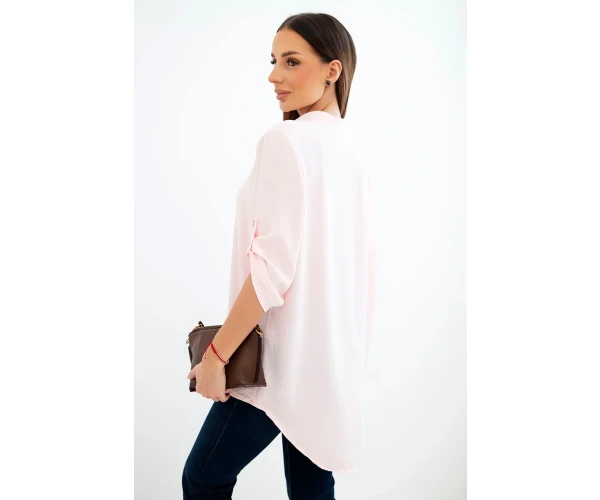 Bluzka z dłuższym tyłem jasny pudrowy róż-4