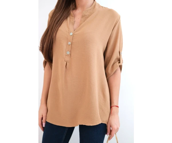 Bluzka z dłuższym tyłem camelowa-4