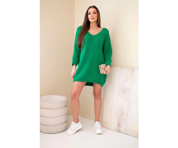 Sukienka damska Plus Size wełniana z dekoltem V zielona-2