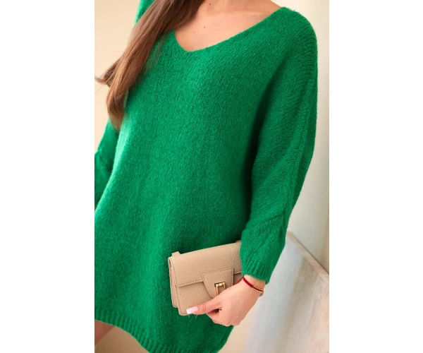 Sukienka damska Plus Size wełniana z dekoltem V zielona-4