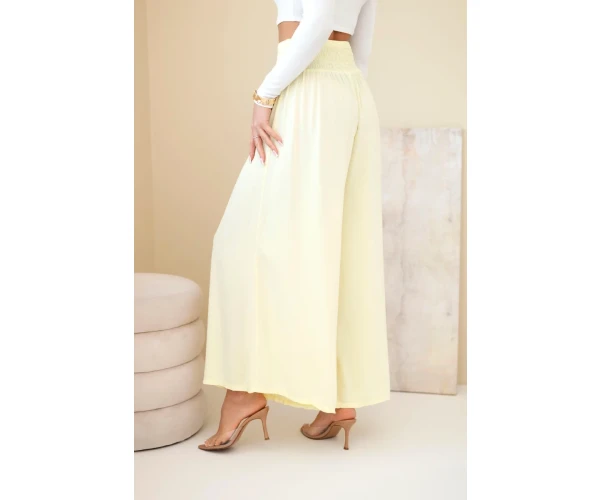 Spodnie damskie wiskozowe z elastycznym pasem żółte-3