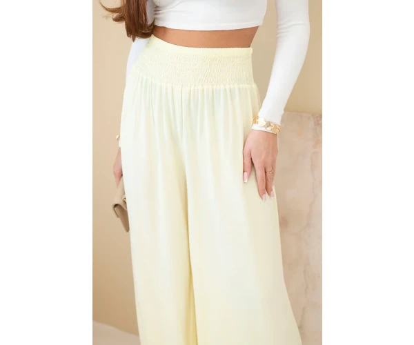 Spodnie damskie wiskozowe z elastycznym pasem żółte-4