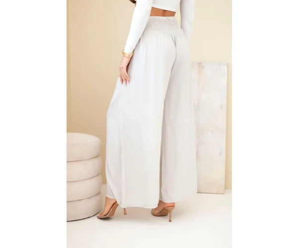 Spodnie damskie wiskozowe z elastycznym pasem beżowe-3