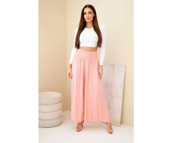 Spodnie damskie wiskozowe z elastycznym pasem morelowe-2