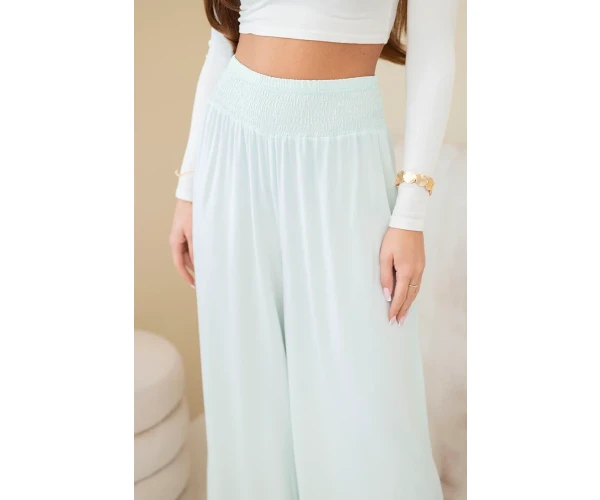Spodnie damskie wiskozowe z elastycznym pasem miętowe-3