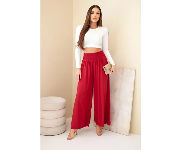Spodnie damskie wiskozowe z elastycznym pasem bordowe-2