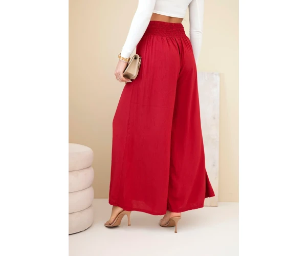 Spodnie damskie wiskozowe z elastycznym pasem bordowe-3