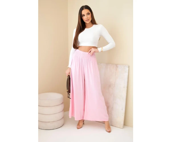 Spodnie damskie wiskozowe z elastycznym pasem jasno różowe-2
