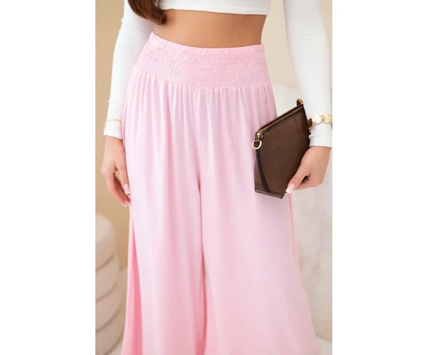 Spodnie damskie wiskozowe z elastycznym pasem jasno różowe-3