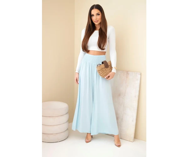 Spodnie damskie wiskozowe z elastycznym pasem niebieskie-2