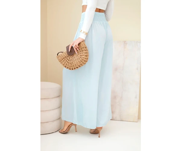 Spodnie damskie wiskozowe z elastycznym pasem niebieskie-3
