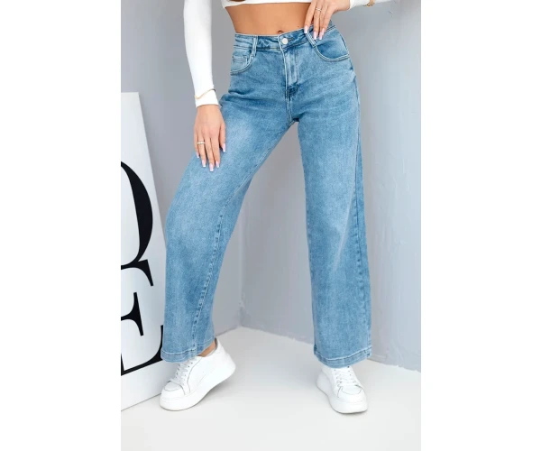 Spodnie damskie jeansowe z szeroką nogawką i wysokim stanem-2