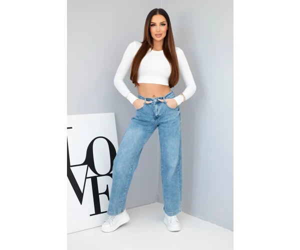 Spodnie damskie jeansowe z szeroką nogawką i wysokim stanem-3