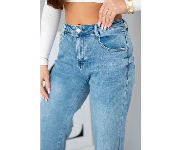 Spodnie damskie jeansowe z szeroką nogawką i wysokim stanem-5