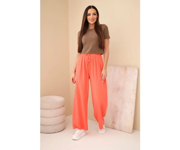 Spodnie muślinowe z szeroką nogawką malinowe-2